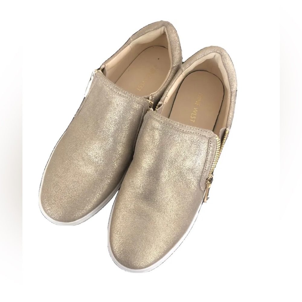 Nine West Gold Zip Slip Ons Size